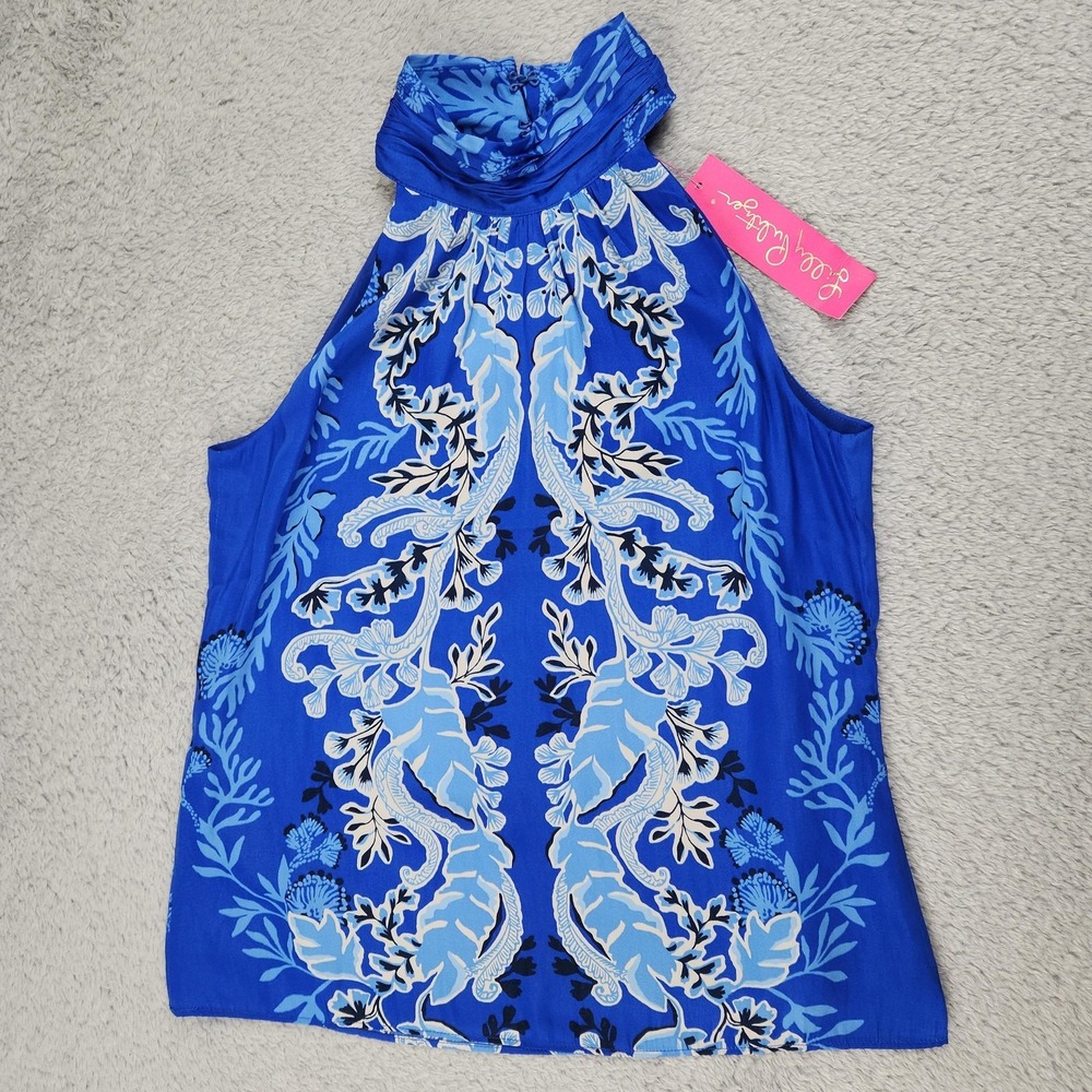 Lilly Pulitzer Halter Top Womens 00 Donita Alba Baja Cove Floral Dressy Tank NEW